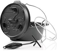 BBQ-Toro Dutch Oven Premium Series | 4,2 litres (DO45P), Casserole sans pieds | déjà cuite - preseasoned | Différentes tailles | Fonte de cuisine | Cocotte avec lève-couvercle