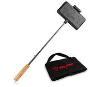 BBQ-Toro Fer à sandwich avec sac de transport, gaufrier en fonte, rectangulaire, long manche, déjà cuit, pour barbecue, extérieur et feu ouvert