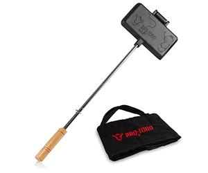 BBQ-Toro Fer à sandwich avec sac de transport, gaufrier en fonte, rectangulaire, long manche, déjà cuit, pour barbecue, extérieur et feu ouvert