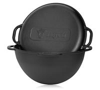 BBQ-Toro Fonte Kazan avec couvercle | Noir | Marmite traditionnelle en fonte | Kazan avec fond rond | Grillwok preseasoned-déjà cuit | Cocotte pour cuisiner, braiser, rôtir, frire