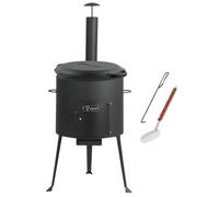 BBQ-Toro Fonte Kazan en option avec four Kazan | Marmite en fonte XXL avec couvercle, marmite en fonte | Marmite en fonte | Marmite à goulasch avec écumoire et tisonnier (6,9 l avec Ø 34 cm Utschak)