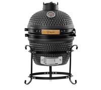 BBQ-Toro Kamado Grill Barbecue au charbon de bois Haiiro Ø 32 cm | Gris mat, émail bulles givré | Mini barbecue au charbon de bois avec thermomètre et poignées en bois | Barbecue rond en céramique