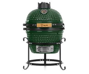 BBQ-Toro Kamado Haiiro Barbecue au charbon de bois, diamètre 32 cm, avec thermomètre, poignée en bois, en céramique, mini barbecue, vert