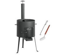 BBQ-Toro Kazan Four à goulasch Ø 34 cm | Chaudron à goulasch avec écumoire et tisonnier | Four d'extérieur avec tuyau, chaudière | Four à feu, poêle à ragoût, foyer, structure Kazan, Utschak, trépied