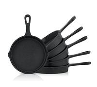 BBQ-Toro Lot de 6 poêles à barbecue en fonte - Diamètre : 12,5 cm - Pré-cuites - Pré-brûlées - En fonte - Avec 2 verseurs sur le bord