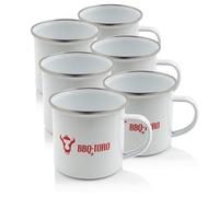 BBQ-Toro Lot de 6 tasses en émail | 350 ml - Blanc | Gobelet en émail avec bord en acier inoxydable | Gobelets en émail | Gobelets à café de camping en métal, tasse d'extérieur en émail | Accessoires