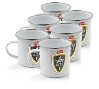 BBQ-Toro Lot de 6 tasses en émail - 350 ml - Blanc - Gobelet en émail avec bord en acier inoxydable - Gobelets à café de camping en métal - Pour l'extérieur - Accessoires de camping