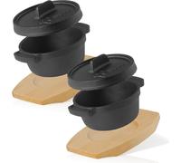 BBQ-Toro Mini Dutch Oven (2 pièces) | Ø 11 cm | Casserole en fonte avec support en bois