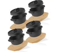 BBQ-Toro Mini Dutch Oven (4 pièces) | Ø 11 cm | Casserole en fonte avec support en bois