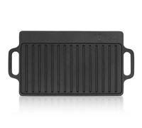 BBQ-Toro Plaque de cuisson en fonte avec poignées - 40 x 20,5 cm - Poêle à griller utilisable des deux côtés - Rectangulaire, universelle et massive - Pour charbon de bois et gaz - Accessoires de