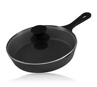 BBQ-Toro Poêle à griller en fonte avec couvercle en verre (Ø 19 cm) | Poêle en fonte, poêle à frire avec couvercle, poêle à steak