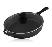 BBQ-Toro Poêle à griller en fonte avec couvercle en verre (Ø 26 cm) | Poêle en fonte, poêle à frire avec couvercle, poêle à steak