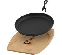 BBQ-Toro Poêle à servir en fonte | Ø 22 cm, rond, avec planche en bois