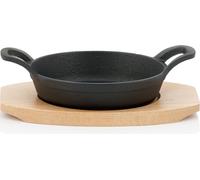 BBQ-Toro Poêle à servir en fonte avec support en bois | Ø 16 cm | preseasoned