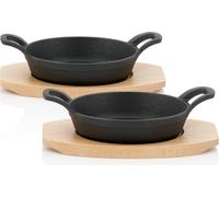 BBQ-Toro Poêle à servir en fonte avec support en bois (2 pièces) | Ø 16 cm