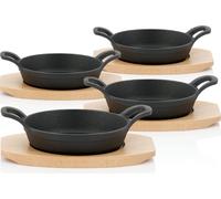 BBQ-Toro Poêles à servir en fonte avec support en bois (4 pièces) | Ø 16 cm