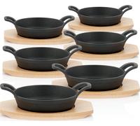 BBQ-Toro Poêles à servir en fonte avec support en bois (6 pièces) | Ø 16 cm
