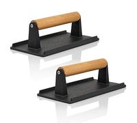 BBQ-TORO Presse à Hamburger en Fonte 1 kg (2 pièces) | 21 x 11 cm | Poids de Viande pour Burgers avec poignée en Bois, Presse à Burger et Steak, Moule à Viande
