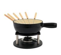 BBQ-TORO Service à Fondue en Fonte pour 6 Personnes (Noir/crème) | 2 litres | Service à Fondue émaillé | 9 pièces avec brûleur et fourchettes