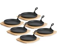 BBQ-Toro Set de 6 poêles à servir en fonte | Ø 22 cm, rond, avec planche en bois