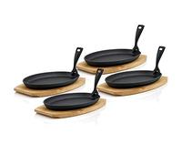 BBQ-Toro Set de poêles à servir ovale en fonte avec support en bois | 27 x 18 x 3 cm - design vierge, Fonte, Blank, 27 x 18 x 3 cm