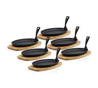 BBQ-Toro Set de poêles à servir ovale en fonte avec support en bois | 27 x 18 x 3 cm - design vierge, Fonte, Blank, 27 x 18 x 3 cm