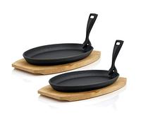 BBQ-Toro Set de poêles à servir ovale en fonte avec support en bois | 27 x 18 x 3 cm - design vierge, Fonte, Blank, 27 x 18 x 3 cm