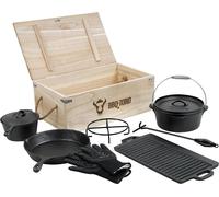 COUVERCLE DE PLANCHA BBQ-Toro Set de Dutch Oven 8 pièces et boîte en bois | casseroles, poêles, gants