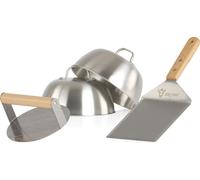BBQ-Toro Set Smash Burger en acier inoxydable, 4 pièces, set avec cloches à burger, smasher, spatule