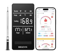 BBQOVN Thermomètre à viande sans fil WiFi Sub-1g portée illimitée, contrôle de la température n'importe où, 7 capteurs certifiés NIST avec base numérique intelligente de température ambiante, moniteur