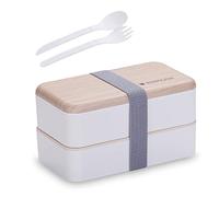 BBRGIRL Boîte à bento pour adultes et enfants, sans BPA, 2 couches empilables, boîtes à repas japonais, 1200 ml, passent au micro-ondes, lave-vaisselle et congélateur (blanc)