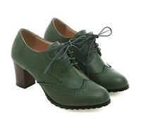 bbruriy Femmes Vintage Petites Chaussures en Cuir Lolita Chaussures en Cuir Classique à Lacets Gros Talon Moyen Bout Rond Oxfords Robe fête Pompe Chaussures,Vert,38