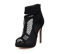 bbruriy Unisexe Hommes Femmes Bout Ouvert Stiletto Chaussons Fermeture Éclair Talons Hauts Bottes Courtes Bottines À Talons Sexy Maille Plate-Forme Pompe Grande Taille 34-50,Noir,50