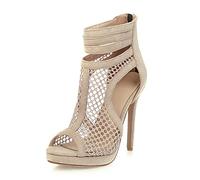 bbruriy Unisexe Hommes Femmes Bout Ouvert Stiletto Chaussons Fermeture Éclair Talons Hauts Bottes Courtes Bottines À Talons Sexy Maille Plate-Forme Pompe Grande Taille 34-50,Beige,46