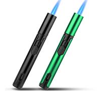 Bbsisgo Pack de 2 Briquet à Gaz Jet Flamme, Tempête au Butane Rechargeable, Coupe-Vent à Long Bâton pour Bougies, Cuisine, Camping, Barbecue, Cheminée (Vendu sans Gaz) (Noir et Vert)
