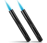 Bbsisgo Pack de 2 Briquet Tempête, Jet Flamme Recharge Gaz Briquet pour Bougies, Cuisine, Camping, Barbecue, Cheminée. Noir(Vendu sans Gaz)
