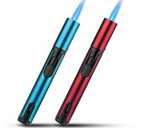 Bbsisgo Pack de 2 Jet Flamme Briquet à Gaz Tempête au Butane Rechargeable, Coupe-Vent à Long Bâton pour Bougies, Cuisine, Camping, Barbecue, Cheminée (Vendu sans Gaz) (Bleu et Rouge)