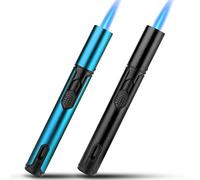 Bbsisgo Pack de 2 Jet Flamme Briquet Coupe-Vent à Long Bâton Rechargeable pour Bougies, Cuisine, Camping, Barbecue, Cheminée. (Vendu sans Gaz) (Noir et Bleu)