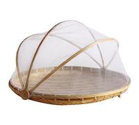 BBTISG Couvercle de nourriture, 30 x 18cm Cloche alimentaire pliable Plaque de service en maille Pique-nique en Bambou Tressé à La Main Plaques pour Légumes, Fruits, Pain