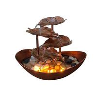 BBTISG Fontaine à Eau D'intérieur avec Lumières, 4 Niveaux en Forme de Feuille de Lotus 10 Pouces de Haut (Marron)