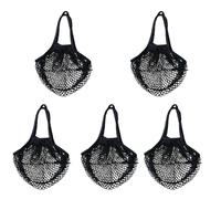 BBTISG Lot de 5 sacs à provisions réutilisables en maille de coton avec poignées pour le rangement de fruits et légumes, Noir , sacs en corde de coton maille