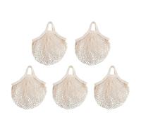 BBTISG Lot de 5 sacs à provisions réutilisables en maille de coton avec poignées pour le rangement de fruits et légumes, beige, sacs en corde de coton maille