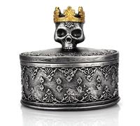 BBTISG Mini Boîte à Bijoux Vintage en Forme de Tête de Mort avec Couvercle Gothique en Forme de Tête de Mort Couronnée pour Halloween Boîte Boucles D'oreilles Bagues (noir)