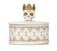 BBTISG Mini boîte à bijoux vintage en forme de tête de mort avec couvercle gothique en forme de tête de mort couronnée, pour Halloween, boîte à bijoux, boucles d'oreilles, bagues, bijoux (blanc)
