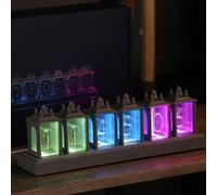 BBTISG Montre LED Nixie - Horloge à tube numérique - 7 modes - 5 V - Alimentée par USB - Rétro - Moderne - En bois - Gris