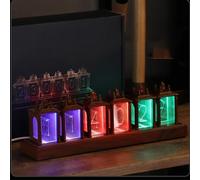 BBTISG Nixie Montre numérique à tube LED 7 modes alimenté par USB Réveil électronique rétro moderne en bois Marron