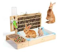 BBTISG Râtelier À Foin 4 en 1 en Bois pour Lapin, Mangeoire à Eau pour Cochons Dinde, Chinchilla, Hamsters et Petits Animaux