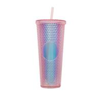 BBTISG Tasse à rivet de 710 ml avec couvercle et paille, double couche réutilisable, pour enfants et adultes, tasse froide (poudre transparente)