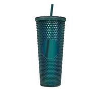 BBTISG Tasse à rivets de 710 ml avec couvercle et paille, double couche réutilisable, pour enfants et adultes, tasse froide (vert foncé transparent)