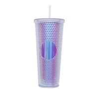 BBTISG Tasse à Rivets de 710ml avec Couvercle et Paille, Double Couche Réutilisable Tasse Froide pour Enfants et Adultes Portable Gobelet pour Jus, Café, Bureau à Domicile (Argent Transparent)